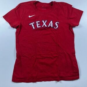 Nike Texas Rangers Shirt Womens Small Red Short Sleeve Graphic Tee Crew Neck